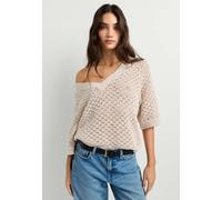 Pepe Jeans Boxy Fit Strickpullover aus Baumwoll-Mix Modell 'AMBER' in Offwhite, Größe M