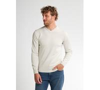 V-Ausschnitt-Pullover PETROL INDUSTRIES "V-Neck Basi", Herren, Gr. L, weiß (antique weiß melee), Feinstrick, Obermaterial: 50% Baumwolle, 50% Polyacryl, meliert, regular fit normal, V-Ausschnitt, Bünd