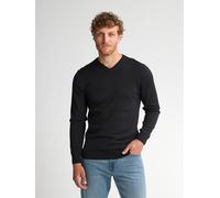 V-Ausschnitt-Pullover PETROL INDUSTRIES "V-Neck Basi", Herren, Gr. XL, schwarz (deep schwarz), Strick, Obermaterial: 50% Baumwolle, 50% Polyacryl, unifarben, regular fit normal, V-Ausschnitt, Bündchen