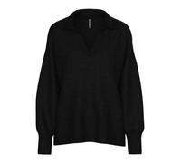 V-Ausschnitt-Pullover PIECES "PCMALOU LS POLO KNIT NOOS BC", Damen, Gr. XS, schwarz, Strick, Obermaterial: 65% Polyester, 17% Polyacryl, 10% Nylon, 5% Wolle, 3% Elasthan, unifarben, regular fit normal