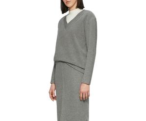 V-Ausschnitt-Pullover S.OLIVER, Damen, Gr. 36, grau, Feinstrick, Obermaterial: 70% Polyester, 30% Baumwolle, meliert, relaxed fit hüftlang, V-Ausschnitt, abgesteppt, Pullover, in melierter Optik (6538