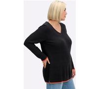 Sheego V-Ausschnitt-Pullover mit Kontraststreifen 44/46 schwarz-orange