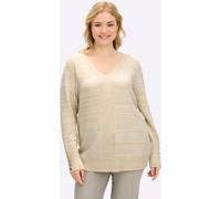 V-Ausschnitt-Pullover SHEEGO BY JOE BROWNS "Pullover", Damen, Gr. 52/54, champagner, 65% Polyacryl, 19% Polyester, 13% metallisierte Fasern, 3% Elasthan, unifarben, Pullover (44908118-52) champagner