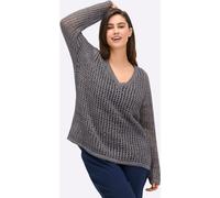 V-Ausschnitt-Pullover SHEEGO "Pullover", Damen, Gr. 44/46, anthrazit, 54% Polyacryl, 46% Polyester, unifarben, Pullover (84591268-44) anthrazit