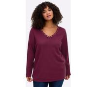 Sheego Pullover mit tiefem V-Ausschnitt und Ösenverzierung 56/58 bordeaux