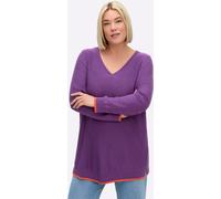 V-Ausschnitt-Pullover SHEEGO "Pullover", Herren, Gr. 48/50, lila, orange, 50% Baumwolle, 50% Polyacryl, unifarben, Pullover (16950709-48) lila, orange