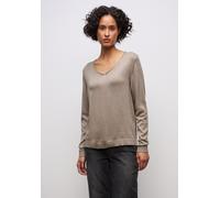 V-Ausschnitt-Pullover STREET ONE, Damen, Gr. 34, mocha dream meliert, Stoff, 60% Viskose, 40% Baumwolle, unifarben, normal normal, V-Ausschnitt, abgesteppt, Pullover, Feinstrick (46334611-34) mocha dr