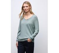 V-Ausschnitt-Pullover STREET ONE, Damen, Gr. 34, nile blau meliert, Stoff, 60% Viskose, 40% Baumwolle, unifarben, normal normal, V-Ausschnitt, abgesteppt, Pullover, Feinstrick (84319438-34) nile blau