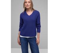 V-Ausschnitt-Pullover STREET ONE, Damen, Gr. 36, amparo blau, Web, 60% Baumwolle, 40% Polyacryl, unifarben, comfort fit normal, V-Ausschnitt, normaler Saum, Pullover, im soften Baumwoll-Mix (68782210-