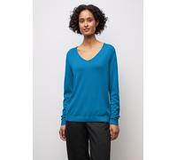 V-Ausschnitt-Pullover STREET ONE, Damen, Gr. 36, blau (polaris blau), Stoff, 60% Viskose, 40% Baumwolle, unifarben, normal normal, V-Ausschnitt, abgesteppt, Pullover, Feinstrick (73568250-36) polaris 