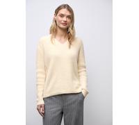 V-Ausschnitt-Pullover STREET ONE, Damen, Gr. 38, beige (soft beige), Stoff, 55% Polyester, 45% Baumwolle, unifarben, normal normal, V-Ausschnitt, Bündchen, Pullover, Grobstrick (82048536-38) soft beig