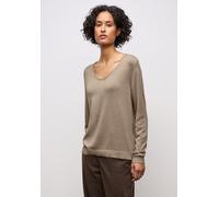 V-Ausschnitt-Pullover STREET ONE, Damen, Gr. 38, sanded beige meliert, Stoff, 60% Viskose, 40% Baumwolle, unifarben, normal normal, V-Ausschnitt, abgesteppt, Pullover, Feinstrick (99611961-38) sanded