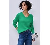 V-Ausschnitt-Pullover STREET ONE, Damen, Gr. 40, arcadia grün, Web, 60% Baumwolle, 40% Polyacryl, unifarben, comfort fit normal, V-Ausschnitt, normaler Saum, Pullover, im soften Baumwoll-Mix (49297443