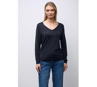 V-Ausschnitt-Pullover STREET ONE, Damen, Gr. 40, tiefblau, Stoff, 60% Viskose, 40% Baumwolle, unifarben, normal normal, V-Ausschnitt, abgesteppt, Pullover, Feinstrick (83651429-40) tiefblau