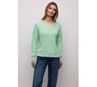 V-Ausschnitt-Pullover STREET ONE, Damen, Gr. 42, grün (pale mint grün), Web, 100% Baumwolle, unifarben, normal normal, V-Ausschnitt, Rippbündchen, Pullover, mit V-Ausschnitt (77816962-42) pale mint gr