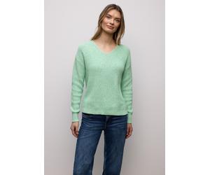 V-Ausschnitt-Pullover STREET ONE, Damen, Gr. 42, grün (pale mint grün), Web, 100% Baumwolle, unifarben, normal normal, V-Ausschnitt, Rippbündchen, Pullover, mit V-Ausschnitt (77816962-42) pale mint gr