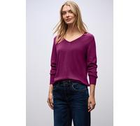 V-Ausschnitt-Pullover STREET ONE, Damen, Gr. 46, berry paradise, Stoff, 60% Viskose, 40% Baumwolle, unifarben, normal normal, V-Ausschnitt, abgesteppt, Pullover, Feinstrick (23208954-46) berry paradis