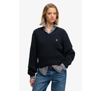 V-Ausschnitt-Pullover SUPERDRY "OVERSIZED CABLE V NECK JUMPER", Damen, Gr. S, eclipse navy, Strick, Obermaterial: 100% Baumwolle, unifarben, oversize normal, V-Ausschnitt, Bündchen, Pullover, Baumwoll