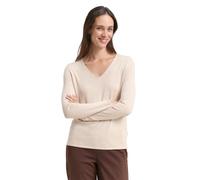 V-Ausschnitt-Pullover TOM TAILOR, Damen, Gr. XL (42), beige (hellbeige, meliert), Feinstrick, Obermaterial: 60% Baumwolle, 40% Viskose, unifarben, figurbetont hüftlang, V-Ausschnitt, eng Flachstrickbü