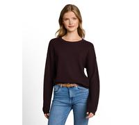 V-Ausschnitt-Pullover TOM TAILOR DENIM, Damen, Gr. L, braun (schwarz plum), Strick, Obermaterial: 50% Baumwolle, 50% Polyacryl, unifarben, relaxed fit, Rundhals, Pullover (47447526-L) schwarz plum