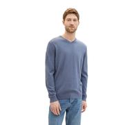 V-Ausschnitt-Pullover TOM TAILOR, Herren, Gr. XXL, blau (vintage indigo blau melange), Strick, Obermaterial: 100% Baumwolle, meliert, regular fit normal, V-Ausschnitt, Rippbündchen, Pullover, mit klei