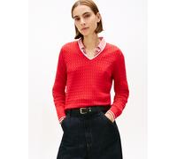 Tommy Hilfiger Damen Co Cable Fine Gg V-Nk Ls SWT Ww0Ww44987 Pullover, RED (Primary Red/Calico Tipping), M