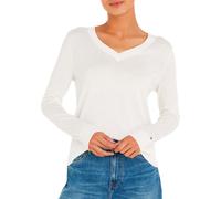 Tommy Hilfiger Damen Pullover Co Jersey Stitch Sweater V-Ausschnitt, Weiß (Ecru), L