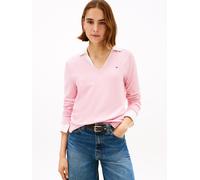 V-Ausschnitt-Pullover TOMMY HILFIGER "CO JERSEY STITCH V-NK SWEATER mit V-Ausschnitt und Ripp", Damen, Gr. S (36), pink, Feinstrick, Obermaterial: 67% Baumwolle, 33% Polyamid, unifarben, Basic, regula