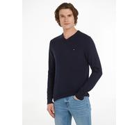 V-Ausschnitt-Pullover TOMMY HILFIGER "PIMA ORG CTN CASHMERE V NECK", Herren, Gr. M, blau (desert sky), Obermaterial: 92% Baumwolle, 8% Kaschmir, V-Ausschnitt, Pullover (41439726-M) desert sky