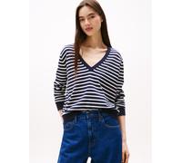 Tommy Jeans Damen Tjw Essential Vneck Sweater EXT Dw0dw17251 Pullover, Blue (Dark Night Navy/Stripe), M EU