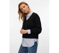 V-Ausschnitt-Pullover VERO MODA "VMBOOM LS V-NECK PULLOVER NOOS", Damen, Gr. M, schwarz, Strick, Obermaterial: 85% Polyester, 7% Polyacryl, 5% Wolle, 3% Elasthan, unifarben, regular fit normal, V-Auss
