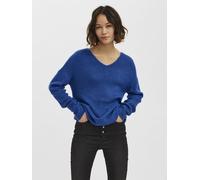 V-Ausschnitt-Pullover VERO MODA "VMCREWLEFILE LS V-NECK BLOUSE NOOS", Damen, Gr. S, blau (surf the web detail:melange), Strick, Obermaterial: 70% Polyacryl, 27% Nylon, 3% Elasthan, meliert, regular fi
