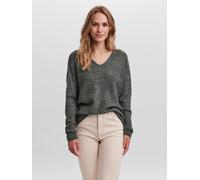 V-Ausschnitt-Pullover VERO MODA "VMCREWLEFILE LS V-NECK BLOUSE NOOS", Damen, Gr. S, grün (balsam grün detail:melange), Strick, Obermaterial: 70% Polyacryl, 27% Nylon, 3% Elasthan, meliert, regular fit