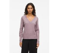 V-Ausschnitt-Pullover VILA "VINIKOLINA V-NECK L/S KNIT TOP - NOOS", Damen, Gr. M, lila (toadstool detail:melange), Strick, Obermaterial: 97% Polyester, 3% Elasthan, meliert, regular fit hüftlang, V-Au