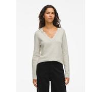 V-Ausschnitt-Pullover VILA "VINIKOLINA V-NECK L/S KNIT TOP - NOOS", Damen, Gr. XS, beige (super light natural melan), Strick, Obermaterial: 97% Polyester, 3% Elasthan, unifarben, regular fit hüftlang,