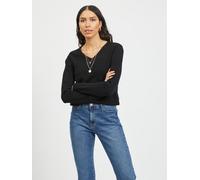 Vila Damen Pullover Viril V-Ausschnitt Langarm Einfarbig Schwarz Größe XS