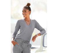V-Ausschnitt-Pullover VIVANCE, Damen, Gr. 36/38, grau (grau, meliert), Feinstrick, Obermaterial: 83% Viskose, 15% Polyamid, 2% Elasthan, meliert, figurbetont hüftlang, tiefer V-Ausschnitt, Rippstrickb