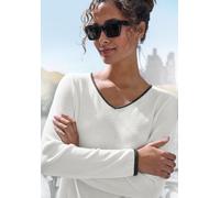 VIVANCE V-Ausschnitt-Pullover Damen weiß-schwarz Gr.44/46