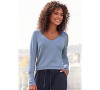 V-Ausschnitt-Pullover VIVANCE "in taillierter Form", Damen, Gr. 36/38, blau (hellblau), Feinstrick, Obermaterial: 83% Viskose, 15% Polyamid, 2% Elasthan, unifarben, figurbetont hüftlang, tiefer V-Auss