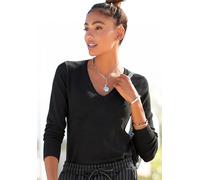 V-Ausschnitt-Pullover VIVANCE "in taillierter Form", Damen, Gr. 40/42, schwarz, Feinstrick, Obermaterial: 83% Viskose, 15% Polyamid, 2% Elasthan, unifarben, figurbetont hüftlang, tiefer V-Ausschnitt,