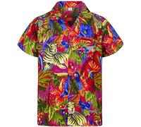 V.H.O. Funky Hawaii-Hemd, Herren, Kurzarm, Jungle, Pink, XS