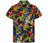 V.H.O. Funky Hawaii-Hemd, Herren, Kurzarm, Jungle, Schwarz, S