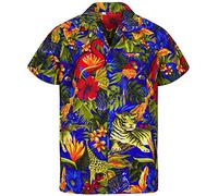V.H.O. Funky Hawaii-Hemd, Herren, Kurzarm, Jungle, Türkis, L