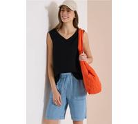 Blusentop CECIL, Damen, Gr. M (40), schwarz, Web, 100% Baumwolle, unifarben, normal normal, V-Ausschnitt, abgesteppt, Blusen Blusentop, mit femininem V-Ausschnitt (60474527-M) schwarz