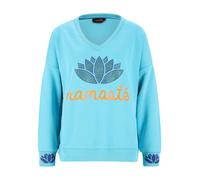 Miss Goodlife Damen Sweatshirt, Roundneck Namaste Double Strass, MG13636, Türkis/Neonorange, L