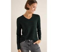 Strickpullover CECIL, Damen, Gr. XS (36), ink grün heather melange, Web, 60% Baumwolle, 40% Polyester, unifarben, comfort fit normal, V-Ausschnitt, normaler Saum, Pullover Strickpullover, im Melange L