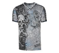 V-Neck T-Shirt mit All Over Skull X Snake Print und Wildleder-Details L