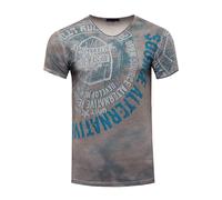 Rusty Neal Herren T-Shirt Original Strass Steinen Besetzter Kurzarm Shirt V-Neck Clubwear 163, Farbe:Anthrazit, Größe S-3XL:XL