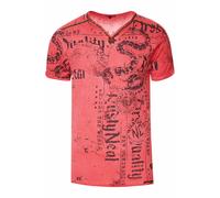 V-Neck T-Shirt Verwaschen mit Prints und Wildleder Details S