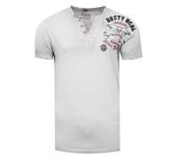 T-Shirt RUSTY NEAL, Herren, Gr. XXL, grau, 100% Baumwolle, bedruckt, meliert, casual, Rundhals, Kurzarm, Shirts, mit modischer Knopfleiste (68680650-XXL) grau